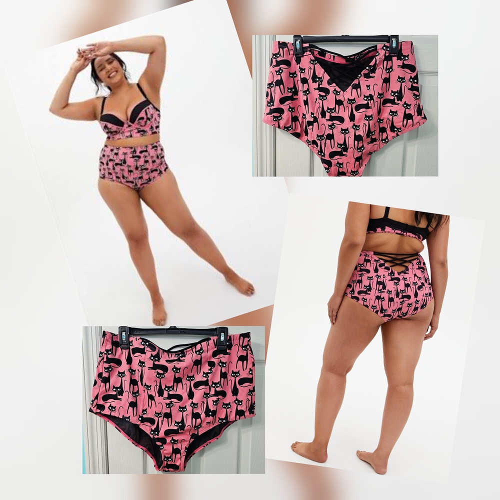 Torrid Pink Black Cat Ruched Bikini Bottom